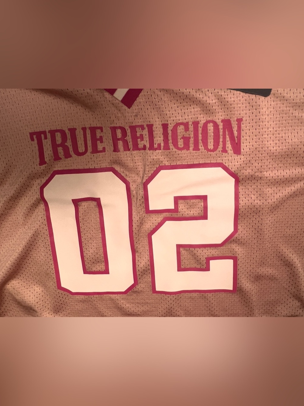 True Religion Girls' Pink Mesh '02' Cropped Jersey Top - Picture 5 of 11